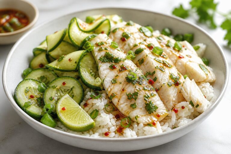 Ginger Lime Chinese Fish Sheet Pan Dinner with green beans finished recipe with vegetables and sauce