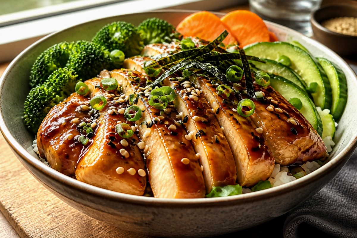 Garlic Teriyaki Sauce Chicken Skillet with bok choy finished recipe with vegetables and sauce
