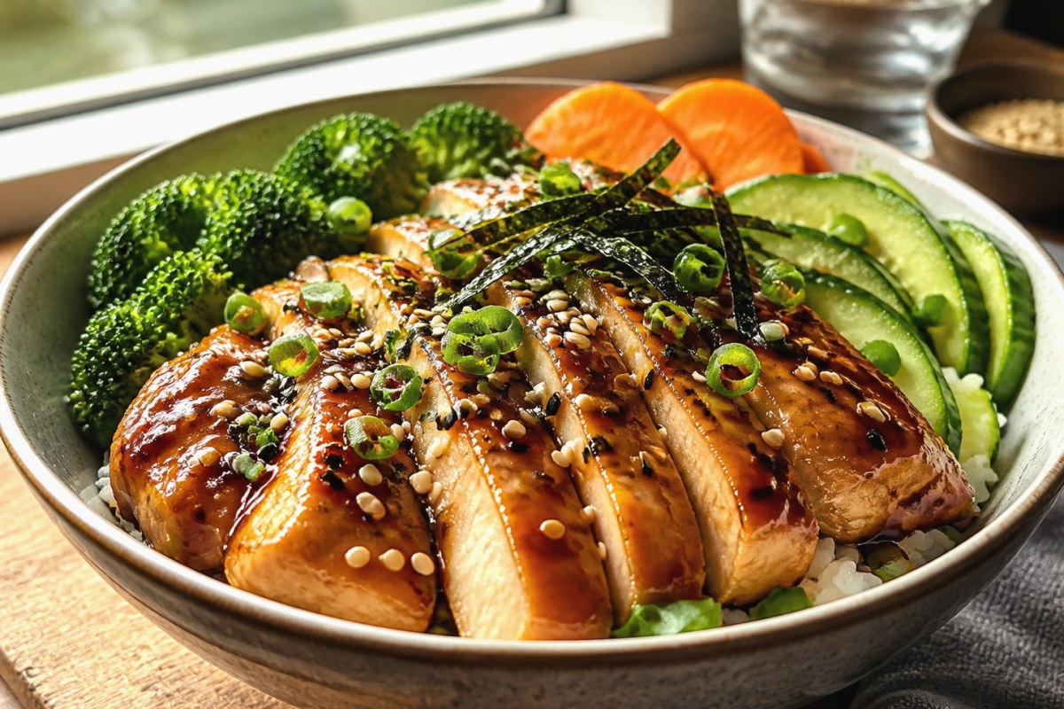 Garlic Teriyaki Sauce Tofu Skillet with green beans finished recipe with vegetables and sauce