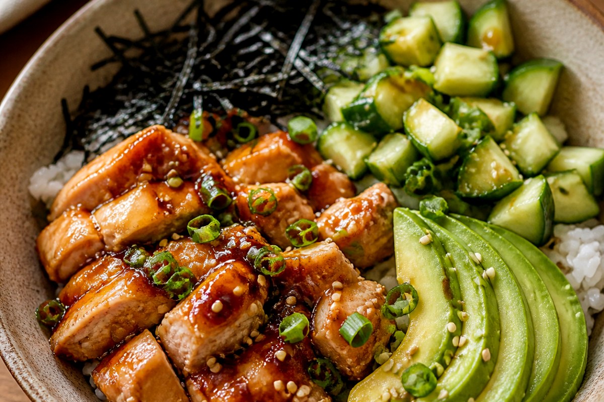 Ginger Plum Sauce Shrimp Sheet Pan Dinner with cabbage finished recipe with vegetables and sauce